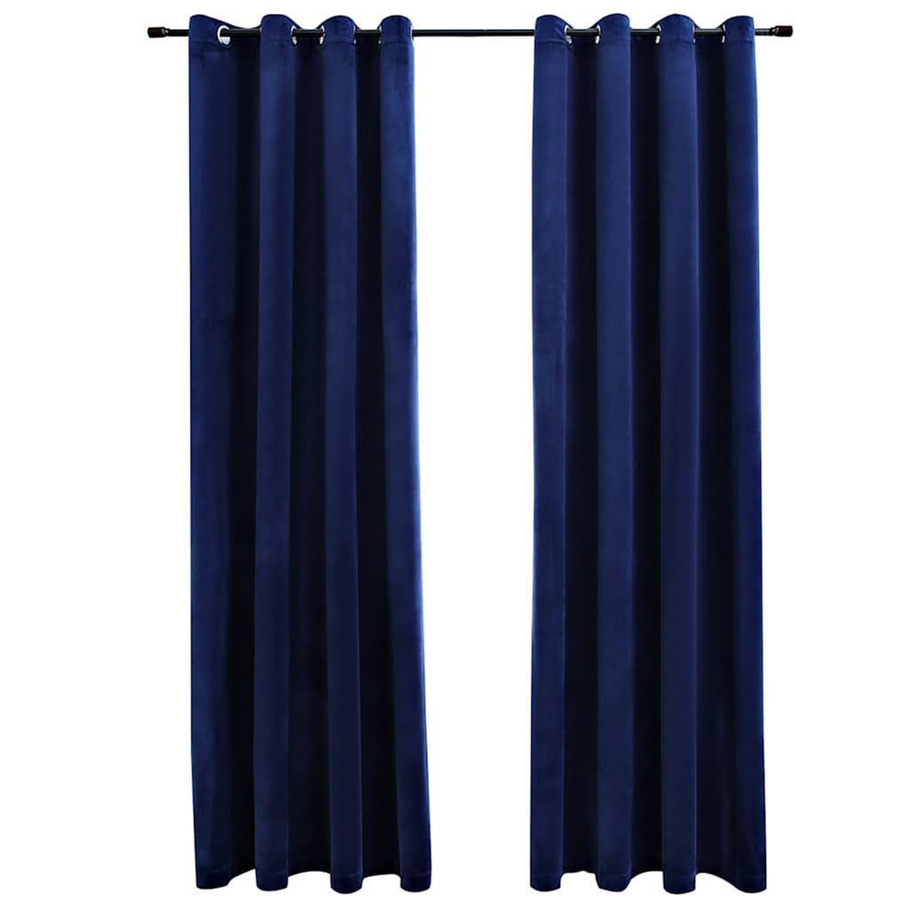 Blackout Curtain Velvet Dark Blue 140 x 225 cm Window Dressing Home