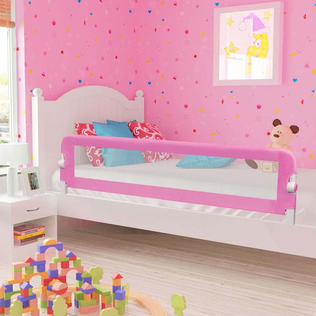 Toddler Safety Bed Rail Polyester Pink 180 x 40.5 x 42 cm Child Bed Guard 5x42cm